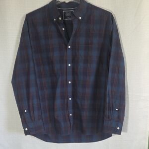 Charles Tyrwhitt Navy and Burgundy Plaid Shirt
